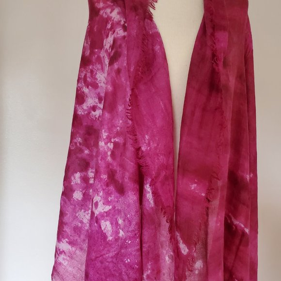 NEW large Silk Cashmere scarf Wrap cape tie dyed XL red white pink gray unisex - Picture 7 of 10